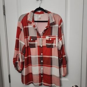 3/$25 New York Laundry Red and White Plaid Shirt